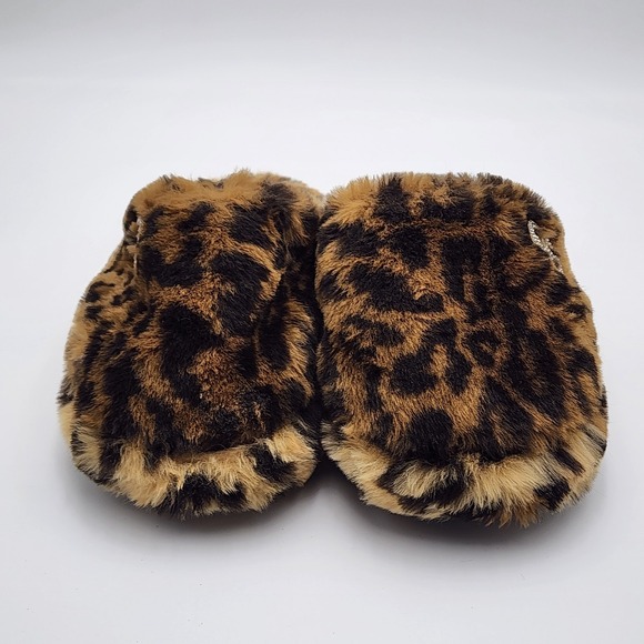 Michael Kors Jet Set Women's Slippers 7 Faux Fur Brown Leopard Slide Bling Logo - Picture 3 of 9